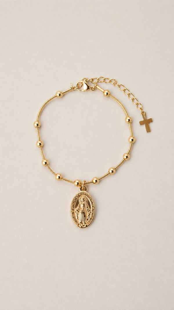 Christian Blessed Grace gold medal bracelet - styled product photo