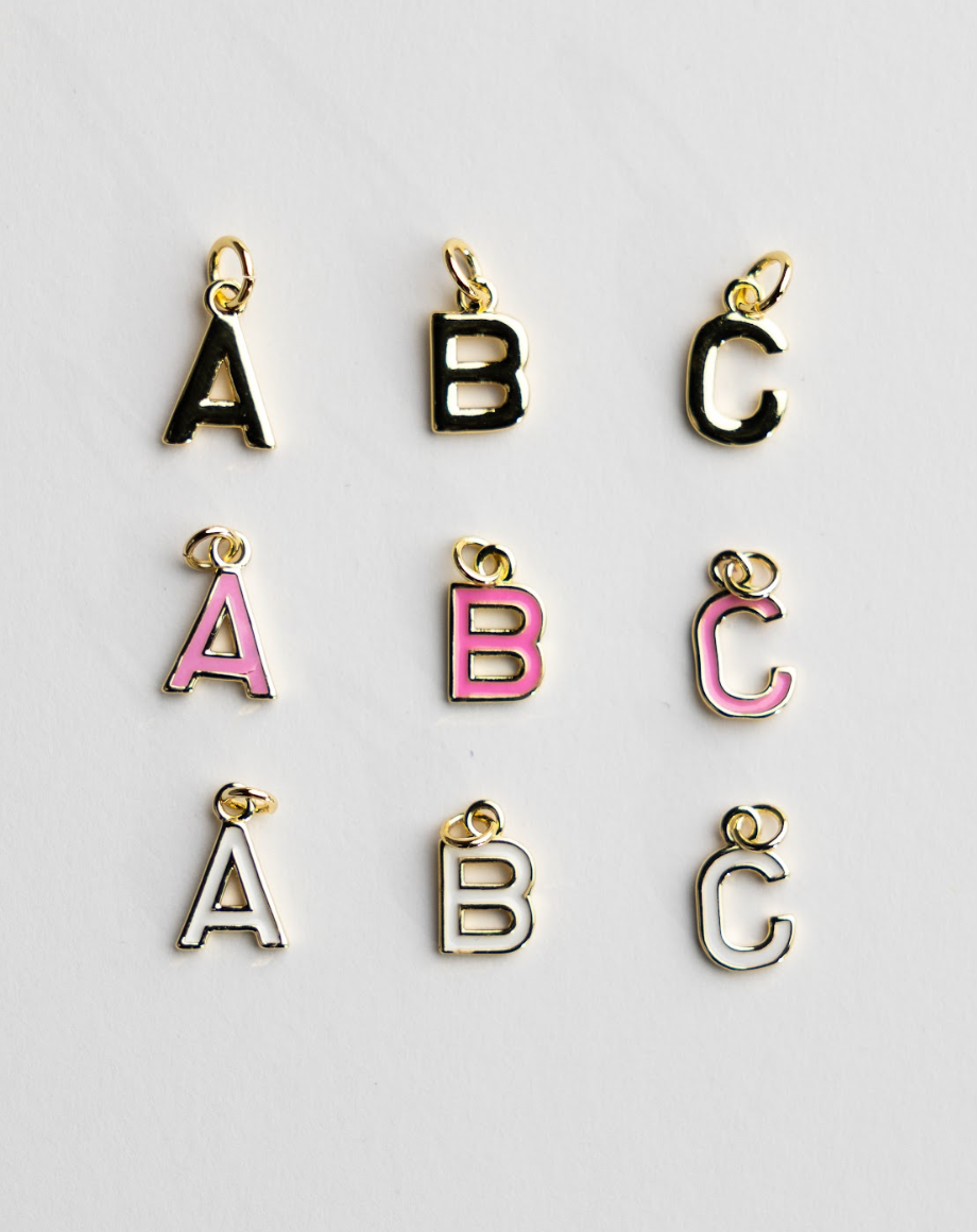 Gold initial letter charms for custom Christian rosary bracelet