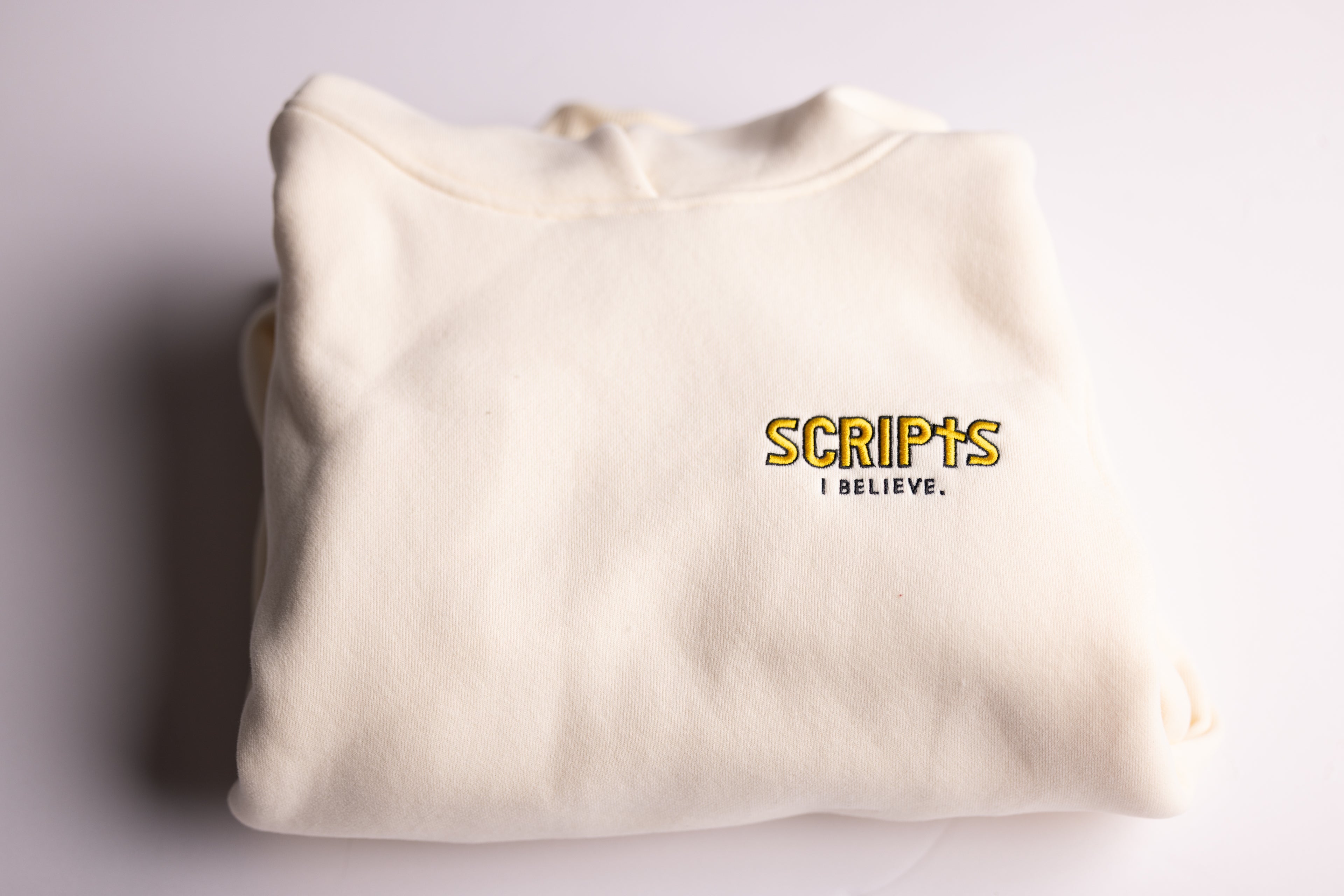 Beige Heavyweight Fleece Faith Hoodie — Scripts Apparel Clothing