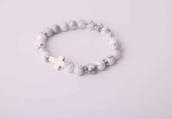 Faith & Peace howlite Christian cross bracelet