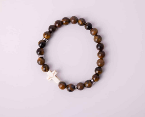 Faith & Strength Tiger's Eye Christian cross bracelet