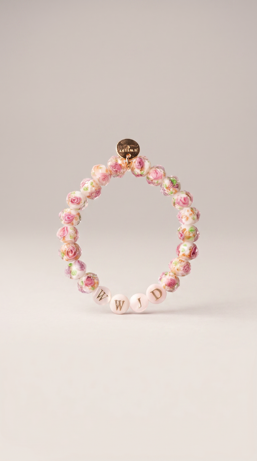 White Rose Light of Faith WWJD bracelet - close-up styled photo