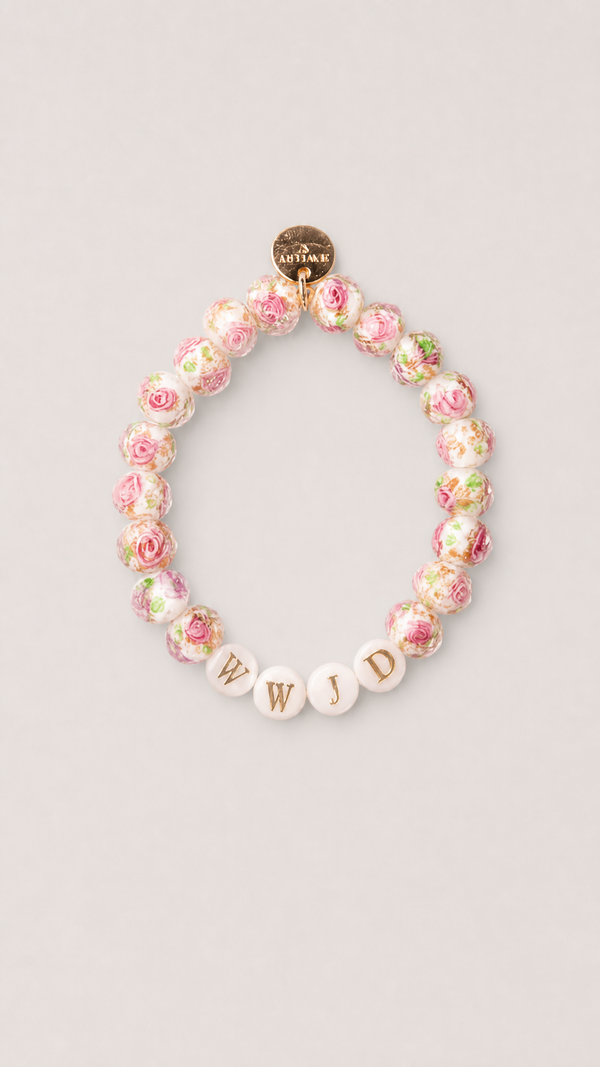 White Rose Light of Faith WWJD Christian bracelet - styled product photo