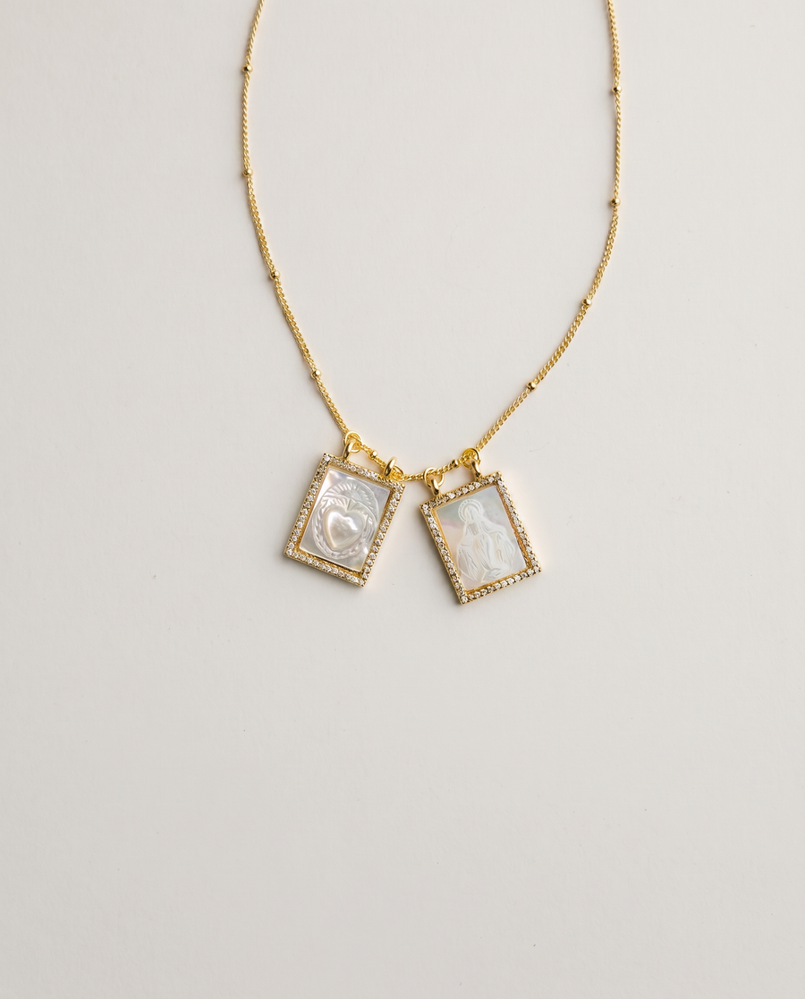 Heavenly Devotion Christian scapular necklace - pendant close-up