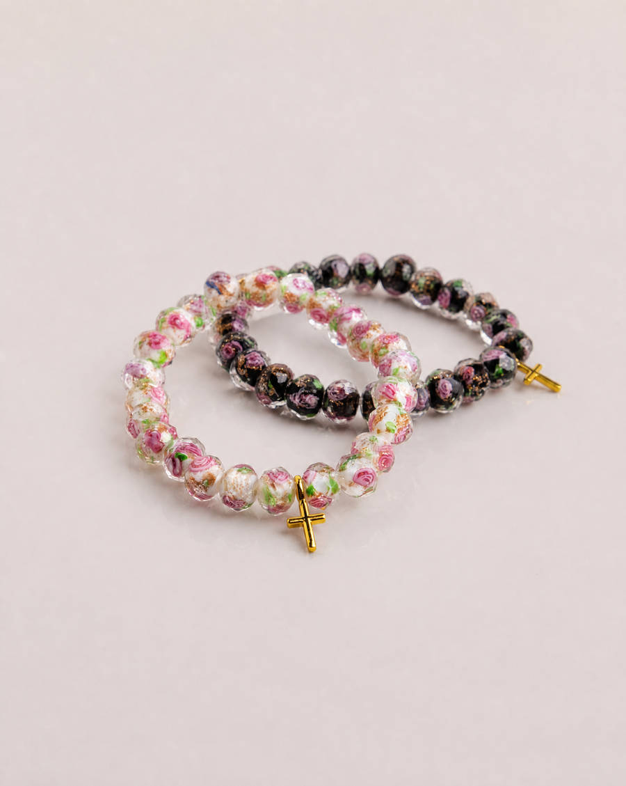 White Rose Light of Faith beaded floral Christian bracelet - styled photo