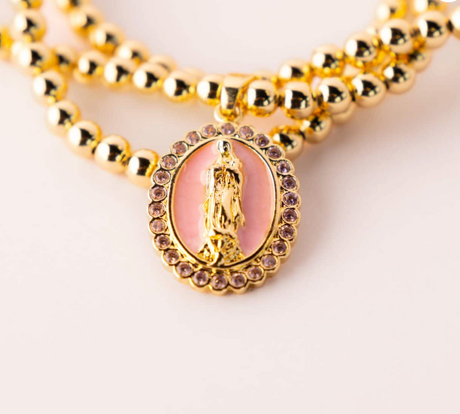 Golden Grace Miraculous Medal bracelet stack - close-up