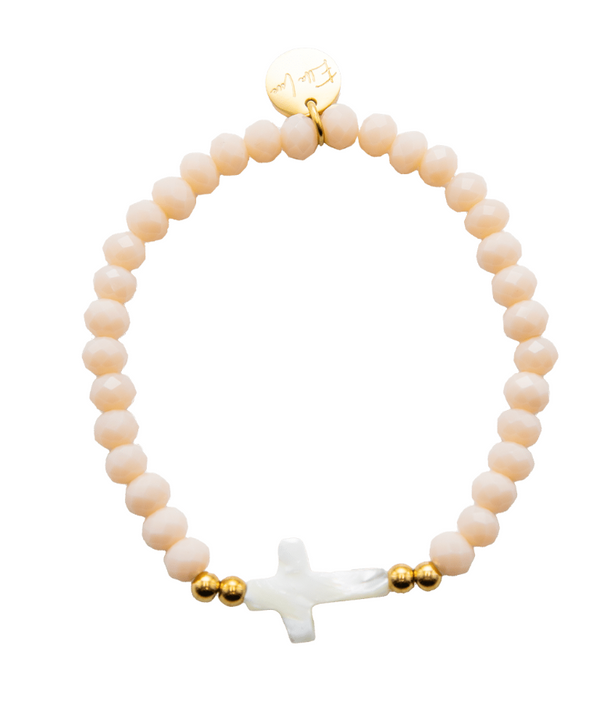 Grace + Glow Mother of Pearl Christian cross bracelet