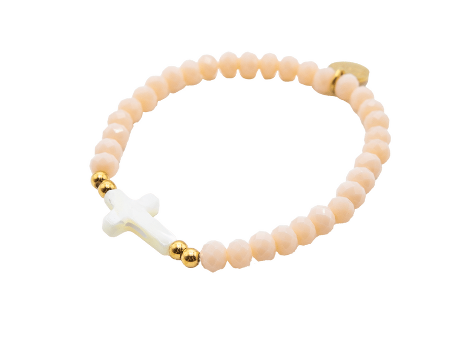 Grace + Glow Mother of Pearl cross bracelet - close-up