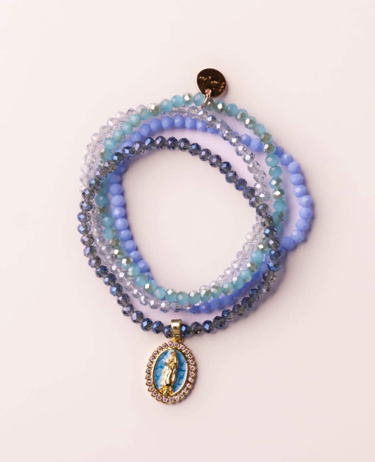 Heaven's Light blue Miraculous Medal Christian bracelet stack