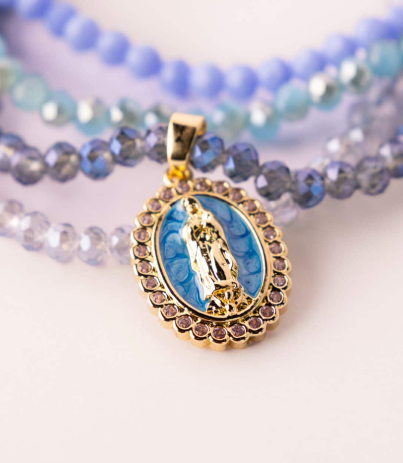 Heaven's Light blue Miraculous Medal bracelet - close-up