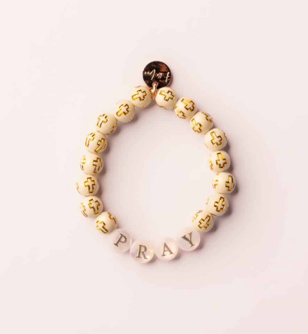 Pray Golden Grace Christian cross bead bracelet