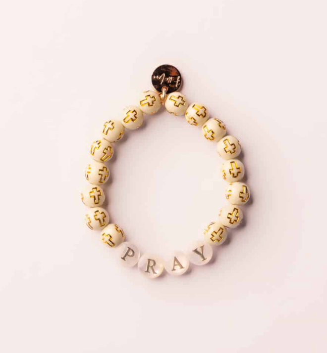 Pray Golden Grace Christian cross bead bracelet