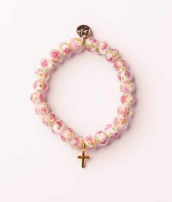 White Rose Light of Faith bracelet with cross charm