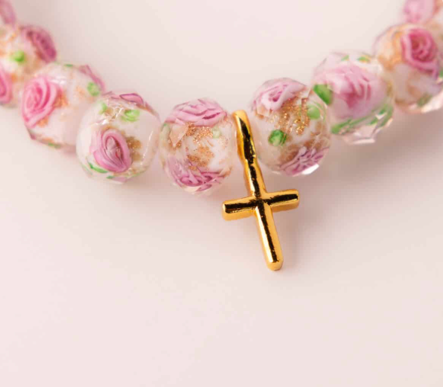 White Rose Light of Faith bracelet with cross - product detail