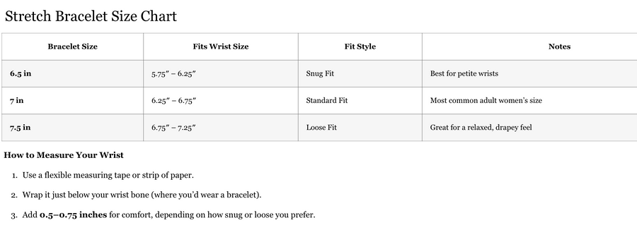 Christian bead bracelet size guide chart