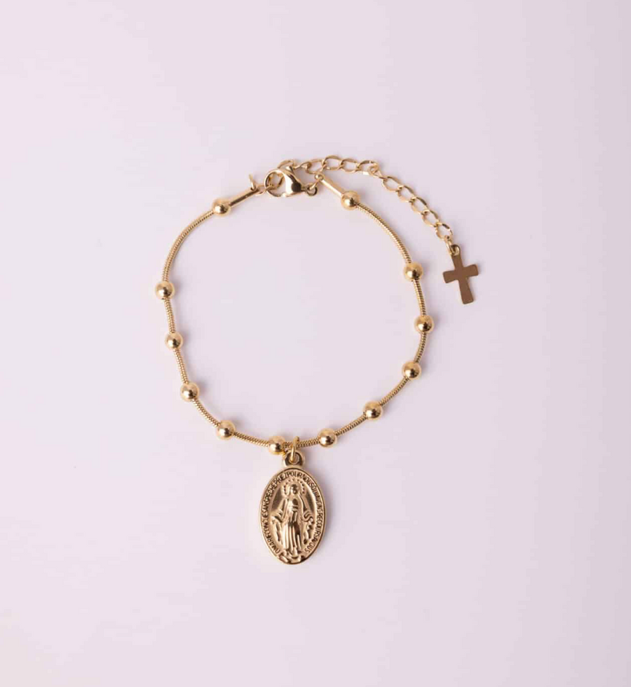 Blessed Grace gold medal Christian bracelet with religious medal charm